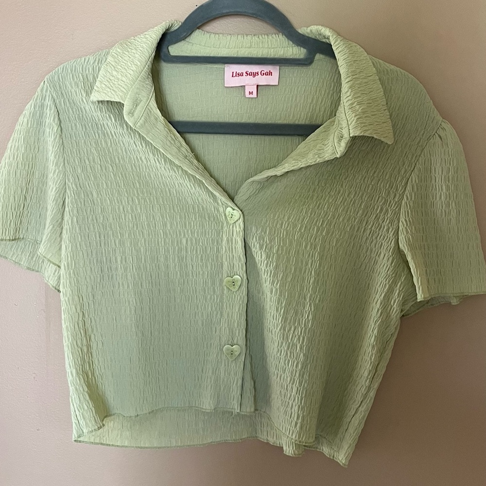 Lisa Says Gah Light Green Button Down Shirt